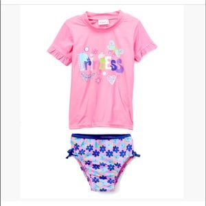 Pink Toddler Rashguard and Floral Bikini Bottoms